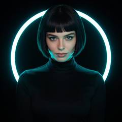 Iris, black bobbed AI girl booked for a later Swipey duel